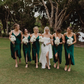 Elegant A Line Spaghetti Strap Hunter Green Satin Evening Dress Bridesmaid Dress with Slit SH2705
