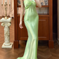 Gentle Mermaid Straps Light Green Satin Open Back Long Prom Dress Graduation Prom Dress SH5271