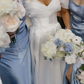 Gentle Sheath Strap Blue Satin Long Bridesmaid Dress Evening Dress with Slit SH2835
