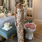Champagne Sheath Strapless Appliques Tulle Long Party Dress Evening Dress SH3131