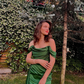 Off The Shoulder Green Slit Long Prom Dress，Pretty Evening Dress SH664