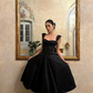 Simple Black A Line Straps Satin Prom Dress Outfits SH5313