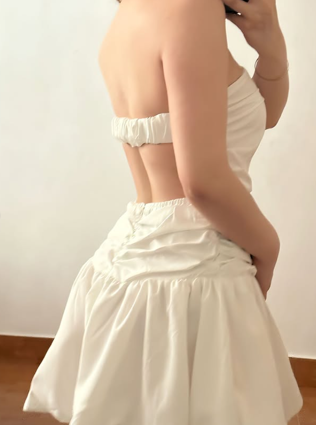 Cute A Line Strapless Ivory Satin Backless Short Prom Dress Homecoming Dress Outfits SH6850