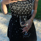 Black A Line Strapless Rhinestone Satin Short Homecoming Dress Evening Dress SH1892