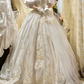 Glamorous Retro Ball Gown Puff Sleeve Beaded Satin Wedding Dress Prom Dress SH5885