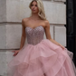 Pink A Line Strapless Shiny Beaded Ruffle Tulle Long Prom Dress Evening Dress SH8822