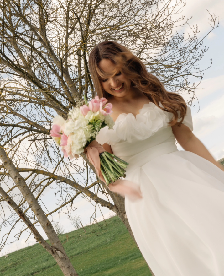 Flowy White Organza A Line Off the Shoulder Wedding Dress SH6028