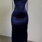 Sexy Sheath Spaghetti Straps Backless Navy Blue Satin Prom Dress Evening Dress SH1214
