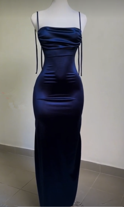 Sexy Straps Backless Navy Blue Prom Dress Length-Floor Evening Dress SH1214