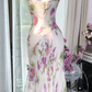 Pink Print Floral Mermaid Chiffon Date Dress Evening Dress Wedding Guest Dress SH3434