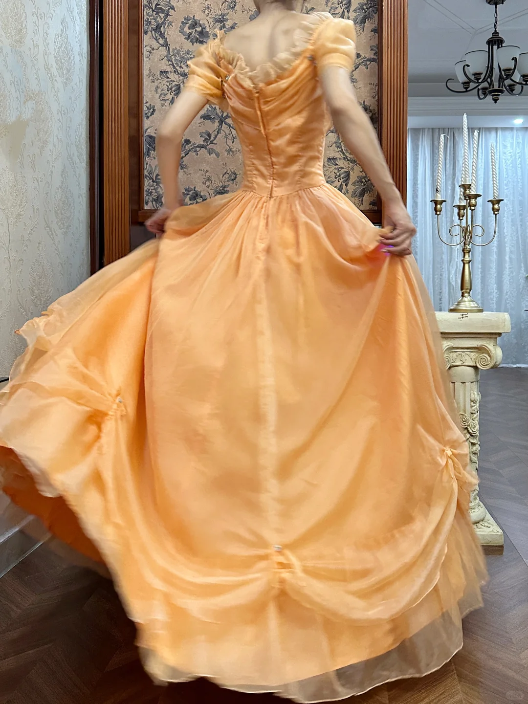 Vintage Orange A Line Off the Shoulder Chiffon Satin Long Prom Dress SH5170