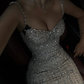 Sheath Spaghetti Straps Exquisite Rhinestone Tulle Long Prom Dress Evening Dress SH4628
