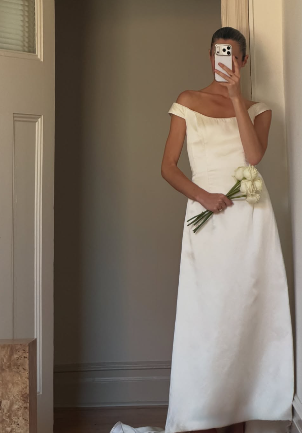 Vintage Simple High-class A Line Strap White Satin Wedding Dress SH8467