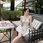 White Cute A Line Spaghetti Strap Lace Homecoming Dress Birthday Dress SH3944