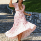Cute A Line V Neck Print Flower Pink Lace Satin  Prom Dress Evening Dress SH2345