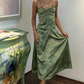 Green Vintage Printed Satin Party Dress Midi Length Formal Prom Dress  SH1246