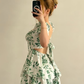 Summer A Line Puff Sleeve Green Print Chiffon Short Prom Dress Homecoming Dress SH6897