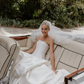 Ball Gown Simple Strapless White Satin Long Wedding Dress SH5354