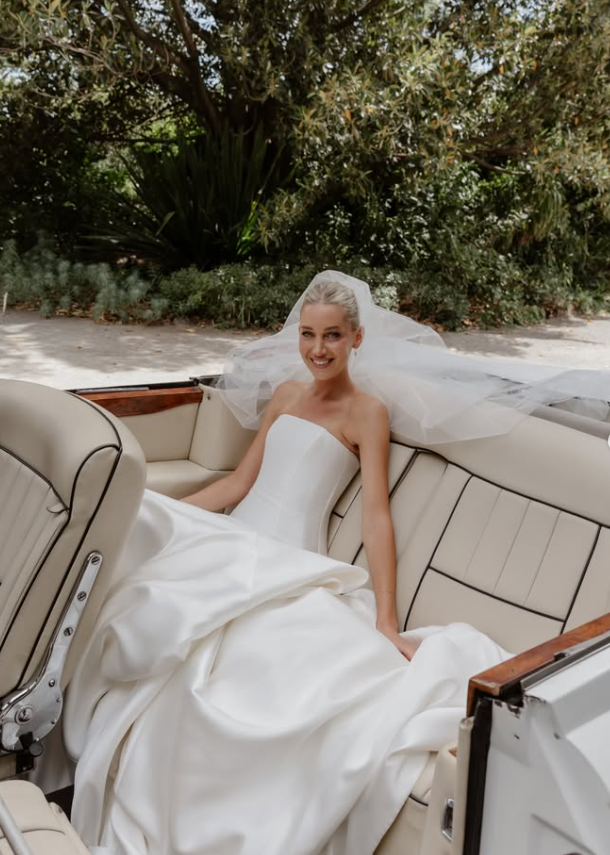 Ball Gown Simple Strapless White Satin Long Wedding Dress SH5354