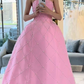 Pink A Line Strapless Shiny Beaded Satin Prom Dress Evening Dress SH6406