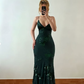 Emerlad Sheath Spaghetti Strap Sequin Satin Prom Dress Evening Dress SH6879