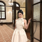 Open Back A Line Halter Bow Lace Ivory Satin Short Birthday Dress Homecoming Dress SH3401