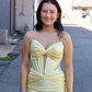 Yellow Mermaid Sweetheart Neck Beaded Satin Prom Dress Evening Dress with Slit SH6596
