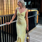 Light Yellow Sheath Straps Ruffle Print Floral Chiffon Evening Dress Outfits SH1938