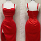 Red Sweetheart Neckline Slit Homecoming Dress Midi Prom Dress  SH754