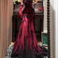 Sexy Burgundy Mermaid Spaghetti Strap Black Lace Tulle Long Prom Dresses SH4633