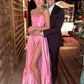 Classic Pink A-line Strapless Side Slit Long Party Prom Dresses SH650