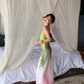 Pink Green Ombre Sheath One Shoulder Satin Long Prom Dress Evening Dress SH4339