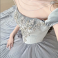 Grey A Line Off the Shoulder Exquisite Beaded Velvet Satin Long Prom Dress SH5034