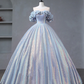 Off Shoulder Tulle Sequin Long Prom Dress Formal Quinceanera Dress Ball Gown  SH1325