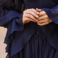 Navy Blue A Line Long Sleeve Chiffon Slit Prom Dress Evening Dress SH6687