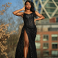Sexy Black Lace Sequin Slit Long Prom Dress Mermaid Evening Dress SH1451
