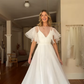 Stunning Ball Gown White Ruffle Organza Long Sweep Wedding Dress SH4709