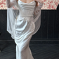 Elegant Simple Sheath Strapless White Pleated Satin Long Wedding Dress SH4755
