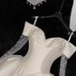Cute A Line Off the Shoulder Beaded Ivory Satin Tulle Short Homecoming Dress Birthday Dress SH3099