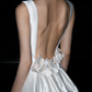 Simple Open Back A Line Round Neck White Satin Long Wedding Dress SH4715
