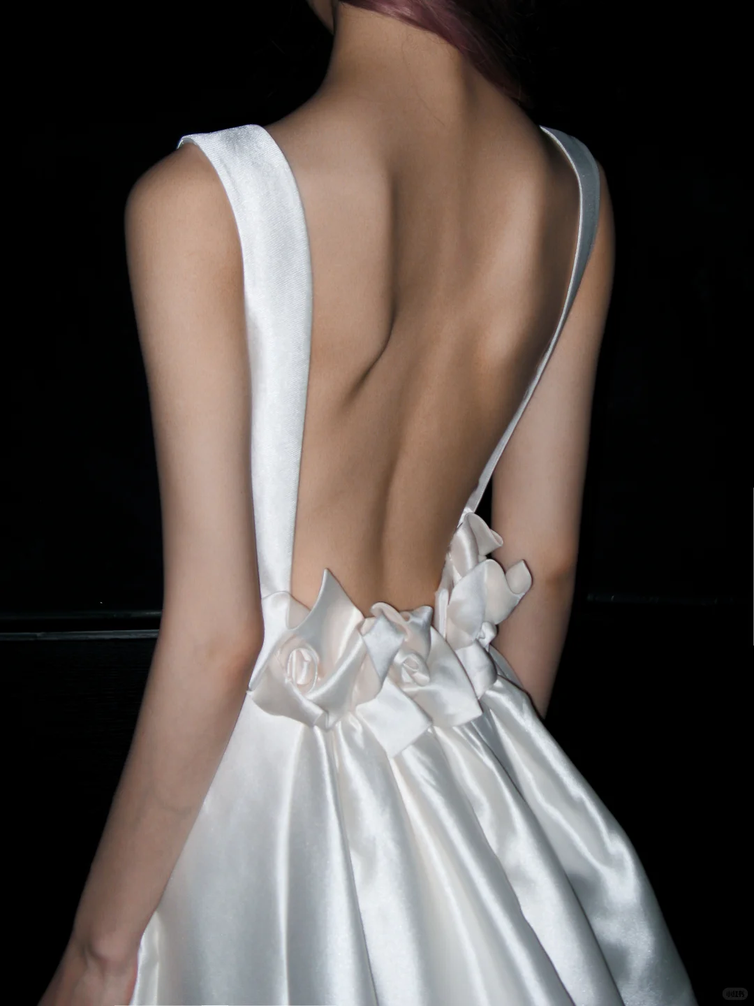 Simple Open Back A Line Round Neck White Satin Long Wedding Dress SH4715