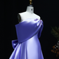 Elegant A Line Off the Shoulder Lilac Beaded Satin Prom Dress Evening Dress with Bow SH2398