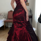 Vintage Burgundy Mermaid Strapless Beaded Satin Prom Dress Evening Dress Date Dress SH5639