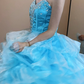 Blue Vintage Ball Gown Strapless Beaded Layered Organza Satin Long Prom Dress 16th Birthday Dress SH5213
