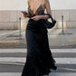 Black Mermaid Spaghetti Straps Lace Satin Long Prom Dress Evening Dress SH1914