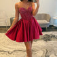 Satin Homecoming Dress with Beaded Corset Bodice and Sweetheart Neckline SH7924