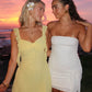Satin V Neck Mini Homecoming Dress with Ruffles SH5921