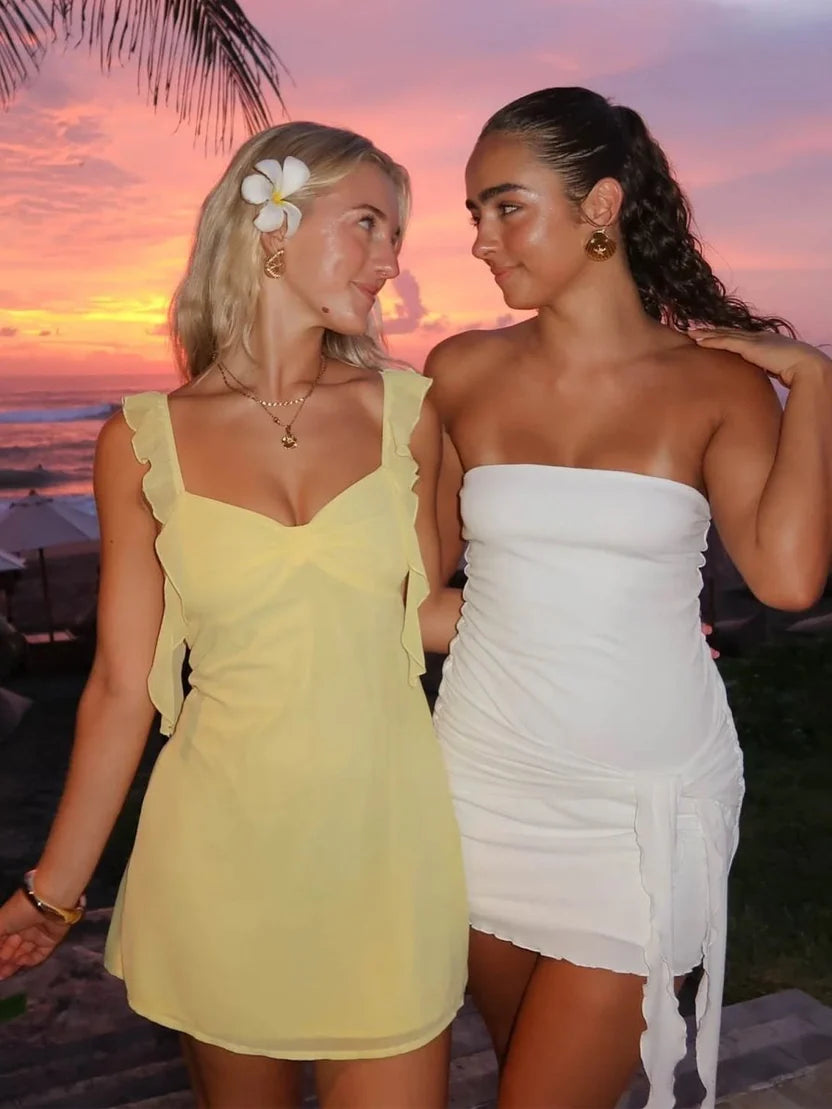 Satin V Neck Mini Homecoming Dress with Ruffles SH5921