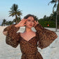 Sexy A Line V Neck Long Sleeve Leopard Chiffon Short Homecoming Dress Outfits SH1910