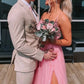 Princess Prom Dress Scoop Neck Spaghetti Straps Crisscross Pink Lace Tulle Slit SH8225